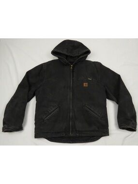Vintage Carhartt J141 BLK Sherpa Lined Faded Mens Hooded Full Zip Detroit Jacket